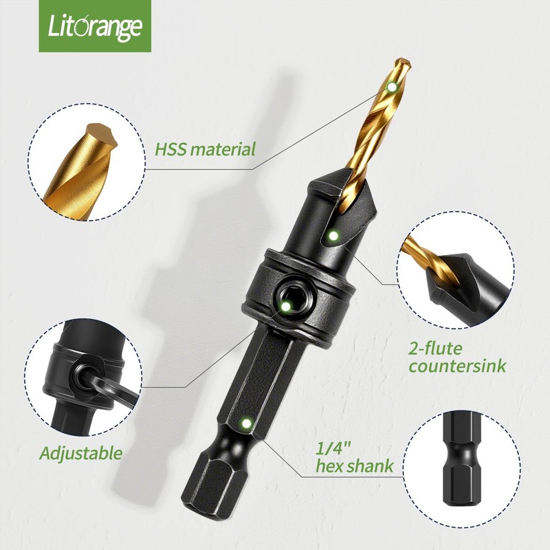 Litorange 10 PCS Countersink Drill Bit Set, Counter Sink Drill