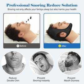 Anti Snore Chin Strap, Snore Stopper with Adjustable Velcro, Snoring Chin Strap for Comfortable Sleep, Chin Strap Breathable and Reusable for Women and Men to Stop Snoring Universal Size