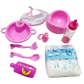 Ram® 9 X Piece Pretend Play Baby Dolls Doll Dolly Feeding Set Nappy Magic Bottles Dummy Potty Feeding Accessories Bottle Toy