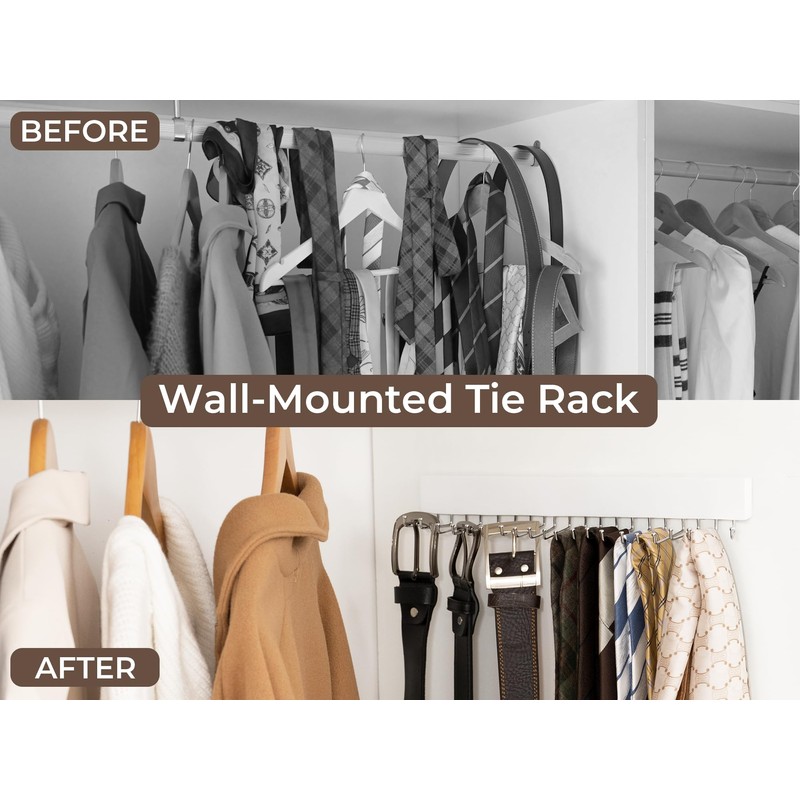 StorageWorks Tie Rack with 20 Hooks, 2-Pack Wall-Mounted Wooden Hangers