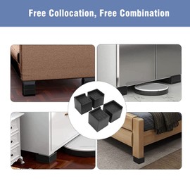 4 Square Furniture Raisers, 3 Inch Plastic Furniture Raisers, Supports up to 2200 pounds for Washing Machine, Bed, Couch, Table, Sofa