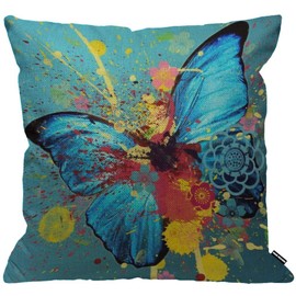 HGOD DESIGNS Cushion Cover Blue Butterfly Fly Splash Red Yellow Throw Pillow Cover Home Decorative for Men/Women living room Bedroom Sofa Chair 18X18 Inch Pillowcase