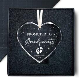 Grandparents to Be Gifts - Promoted to Grandparents 2026 Ornament - 3 Inches Heart Crystal Father for Grandma Grandpa - First Grandbaby Announcement Gift for Grandma Grandpa - A06