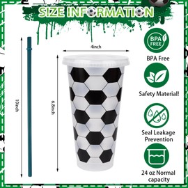 Kklolai 10 Pcs 25 Oz Plastic Soccer Cups Reusable Tumbler with Lid and Straw Soccer Birthday Party Gifts for Coach Fan Men Women Sports Game Team Decoration