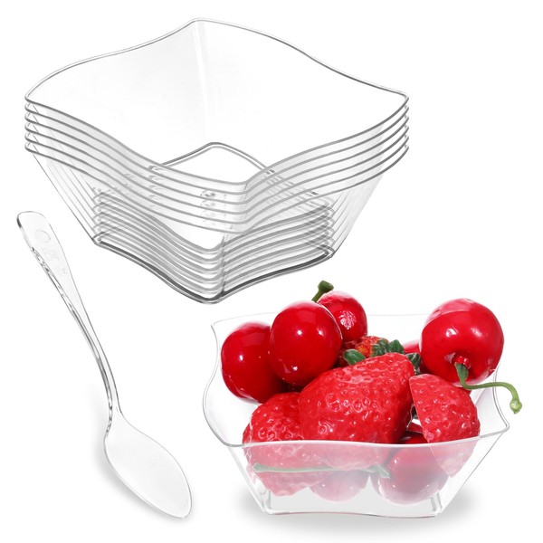 100ct 5 oz Small Plastic Dessert Cups with Spoons, Clear