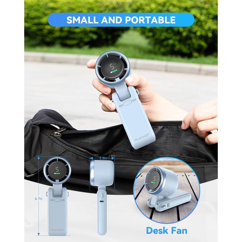PlayHot Portable Handheld Turbo Fan, 5-Speed Personal Fans, 5000mAh Rechargeable