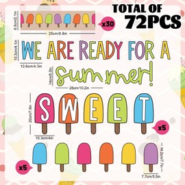 JarThenaAMCS 72Pcs Summer Ice Pop Bulletin Board Decor Set Colorful Popsicle Paper Cutouts with 100Pcs Glue Points Sweet Summer Ice Lolly Cut-Outs for School Classroom Home Party Supplies