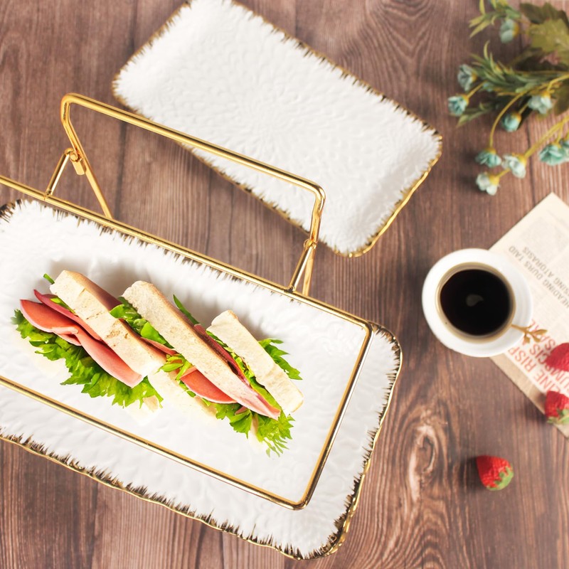 LIUYWYHCF Three-Tier Ceramic Plate Rack - Foldable Gold Plate Rack