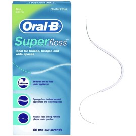 Oral-B Super Floss Pre-Cut Strands Dental Floss, Mint, 50 Count
