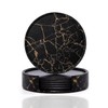 Black Marble Pattern Coasters for Drinks,Round PU Leather Coaster with
