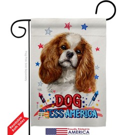 Breeze Decor Patriotic Comforter Spaniel Garden Flag Pack Dog Puppy Spoiled Paw Canine Fur Pet Nature Farm Animal Creature Vintage Applique House Banner Small Yard Gift Double-Sided, Made in USA