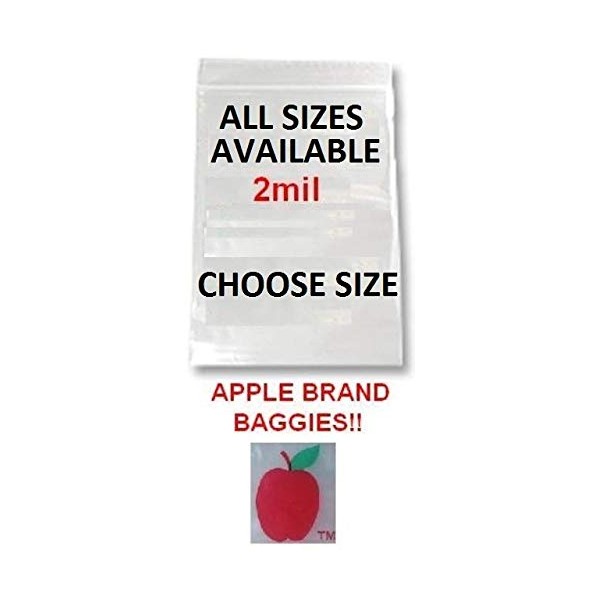 1000 PACK APPLE BRAND BAGGIES MINI 2mil CLEAR BAGS 1000 resealable plastic (2010red)