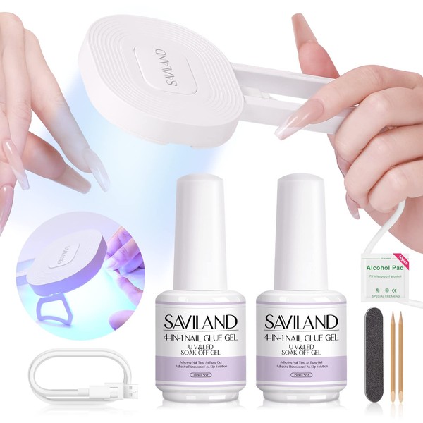 Saviland 4-in-1 Nail Glue Gel and U V Light –