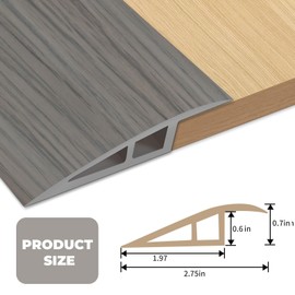 Floor Transition Strip Door Threshold 36 inch, 1/2'' ~ 3/5'' Threshold Ramps for Doorways, Vinyl-Transition Strip for Door Floor (Wood Grain Gray)