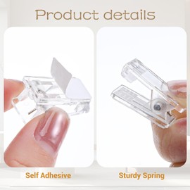 MBAIYO 40 Pieces Self Adhesive Clips, Self-Adhesive Clips for Photo Sticky Wall Clip Hanging Tapestry Spring Clip Clear Plastic for Office Home Decorations Paper Clothing Poster Hanger