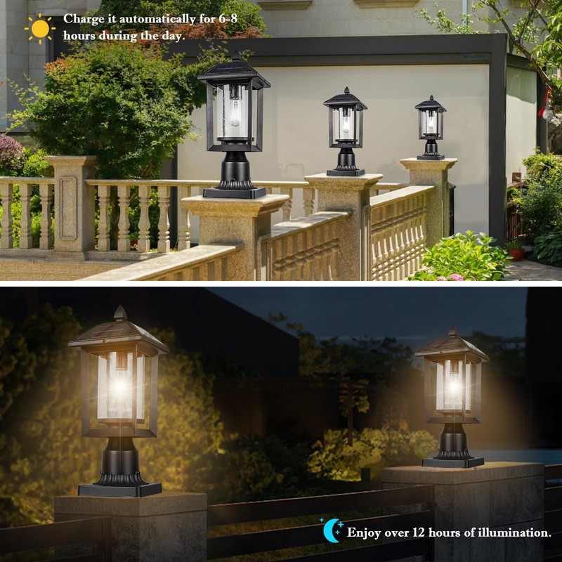 Solar Lamp Post Light, Solar Post Lights Outdoor, Waterproof Anti-Rust