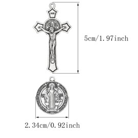 20 Pcs Catholic Rosary Making Kit, 10 St. Benedict Medals & 10 Crucifix Cross Pendants, Antique Bronze Metal Charms Connectors for DIY Pocket Rosaries, Necklaces and Jewelry Crafts (Antique Silver)