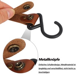 CALLYSONIC Leather S-Hooks 4 Pieces, S Hooks Large, S Hooks with Leather Loop, Multifunctional Hooks, Hooks for Clothes Rail, S Camping Hooks, for Coat, Towel, Kitchen, Bathroom