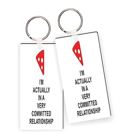 Island Gifting - Actually I'm in a Committed Relationship Keychains and Keyring, Quirky Love Gag Masonite Keychains with Durable Nickel Split Ring(x4)