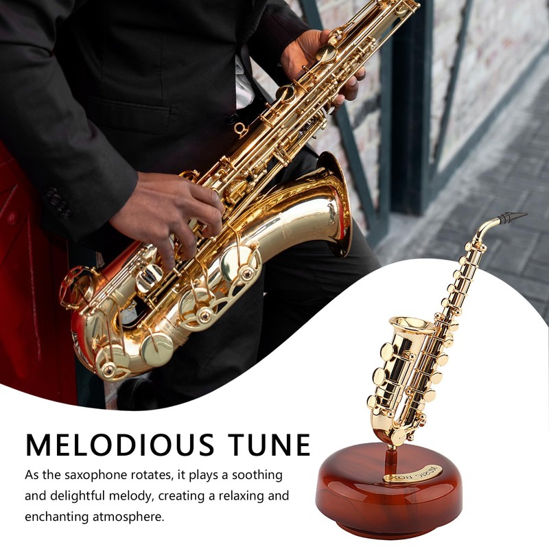 Musiin Rotating saxophone music box creative retro desktop ornament simulation