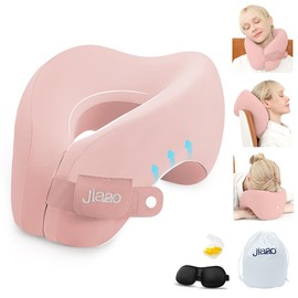 jiaao 2-in-1 Travel Neck Pillow, Advanced Neck Support for Long Flights, Travel Essentials with 3D Eye Masks, infinity travel pillow - Color: Pink