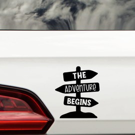 The Adventure Begins Cute Waterproof Stickers - Inspirational - Car Stickers - Laptop Stickers - Motivational Quotes - Caravan Accessories - Wall Stickers (Black, 16cm x 14cm (6.3" x 5.5"))