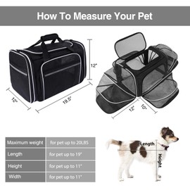 MASKEYON TSA Airline Approved Large Pet Travel Carrier,4 Sides Expandable with 2 Mesh Pockets,3 Entry, Soft Sided Collapsible Dog Carrier for 2 Cats,Kittens,Puppies,Dog, X-Large, Black & White