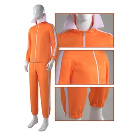 Adult Men Orange Tracksuit Uniform Sports Suit Zipper Jacket Top Sportswear with Glasses Wig (US, Alpha, Large, Regular, Regular, style3)