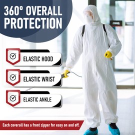 Medical Nation Hazmat Suits with Attached Hood - Hazmat Suit Disposable Coverall | Full Body Painters Suit for Men & Women (Extra Large)