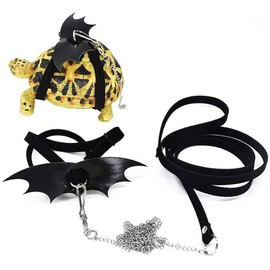 Turtle Harness and Leash with Wings- Harness Strap Chest Collar Adjustable Rope Walking for Turtle Reptile (black, L)