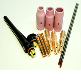 WeldingCity 14-pcs TIG Welding Torch Accessory Kit 1/16"-3/32"-1/8" (AK3) Collet-Collet Body-Ceramic Cup-Tungsten Electrode (Red)-Back Cap for Torch 17, 18 & 26 Weldcraft Miller Lincoln Hobart ESAB