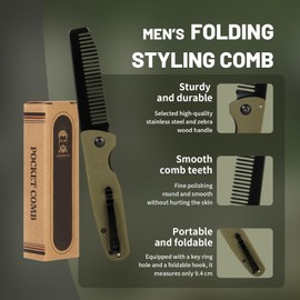 Folding Pocket Beard Comb for Men, G10 Handle, Folding & Secure Lock, 0.1lb