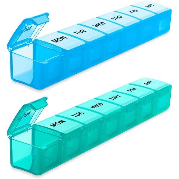 BUG HULL Pill Organizer Extra Large 2 Pack, Bpa-Free Weekly Pill Box XL, Big Pil