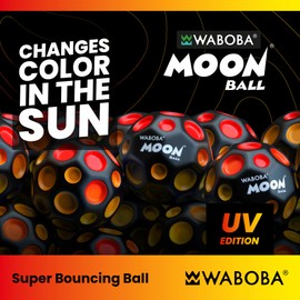 Waboba UV Moon Ball – Palla Super Rimbalzante con Colore Reattivo ai Raggi UV – Rimbalza Fino a 30 Metri – Produce Un Suono “Pop” all’Impatto – Gioco da Esterno per Bambini, Ragazzi e Adulti – Giallo