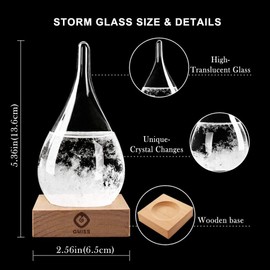 Storm Glass Weather Predictor, Storm Global Weather Station on Wooden Base, Creative Fashion Drop Shape Decoration for Home and Office, Gifts for Family and Friends (S)