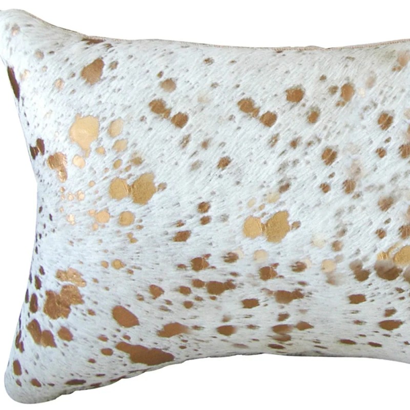 Homeroots 12" X 20" NATURAL & GOLD Cowhide Throw Pillow