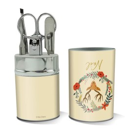 Christmas Noel Deer in Wreath Stainless Steel Manicure Pedicure Grooming Beauty Care Travel Kit