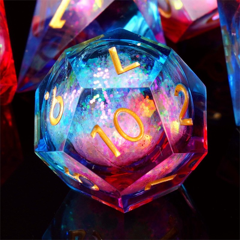 DND Dice Set, 7 Pieces Polyhedral Handmade Resin Liquid Core