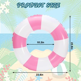 JarThenaAMCS 12Pcs White Pink Inflatable Swimming Float Toy Striped Swim Ring Fun Print Pool Lounger Tube for Teen Boy Girl Summer Swimming Beach Party, 22.8 Inch
