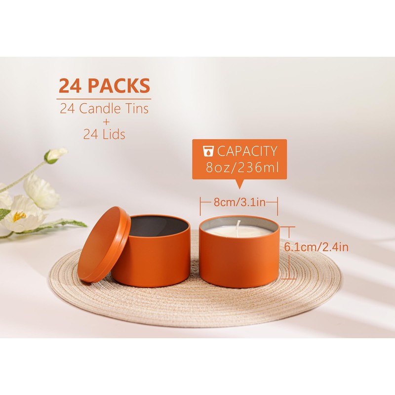 Aroparc Candle Tins 8oz with Lids, 24 Pack Seamless Candle