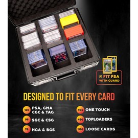 SLAB ARMOR 3 Row Graded Card Storage Box PSA Slab Case For Graded cards Hold 120+ Slabs Graded Card Case PSA Graded Card Storage Sports Baseball Card Collector Gifts TSA approved lock (BLACK)