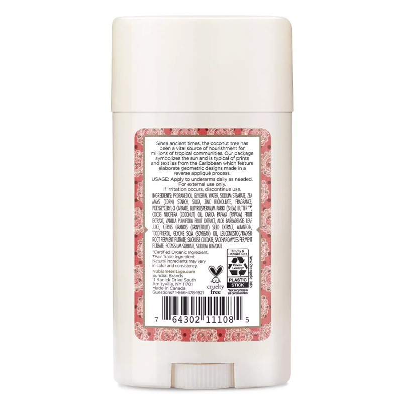 Nubian Heritage Coconut & Papaya 24 Hour Deodorant Stick 2.25