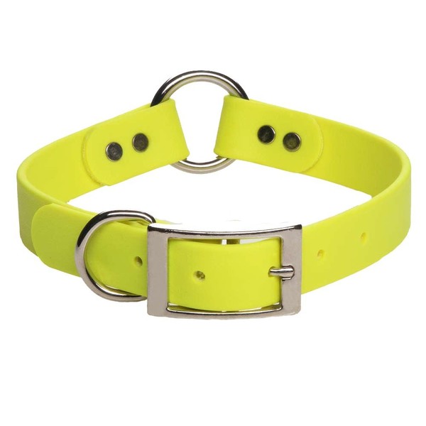 Mendota Pet Durasoft Imitation Leather Collar - Center Ring Dog Collar - Made in The USA - Waterproof, Odor Resistant - Yellow, 1 in x 22 in