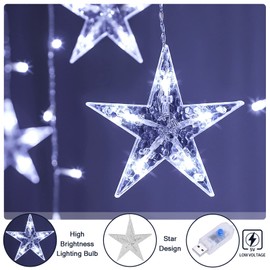 BLOOMWIN Light curtain star light chain curtain, USB 8 modes, mood lights, Christmas lighting for windows, doors, indoor star curtain.