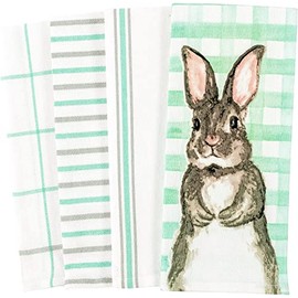KAF Home Bloom Kitchen Holiday Dish Towel Set of 4, Cotton Rich, 18 x 28-inch (Easter Gingham Bunny)