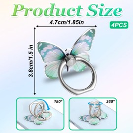 4 PCS Butterfly Cell Phone Ring Holder, 360°Rotation Metal Finger Stand, Cell Phone Ring Holder, Aluminum Alloy Zinc Alloy Mobile Phone Holder Universal Compatible for All Smartphone