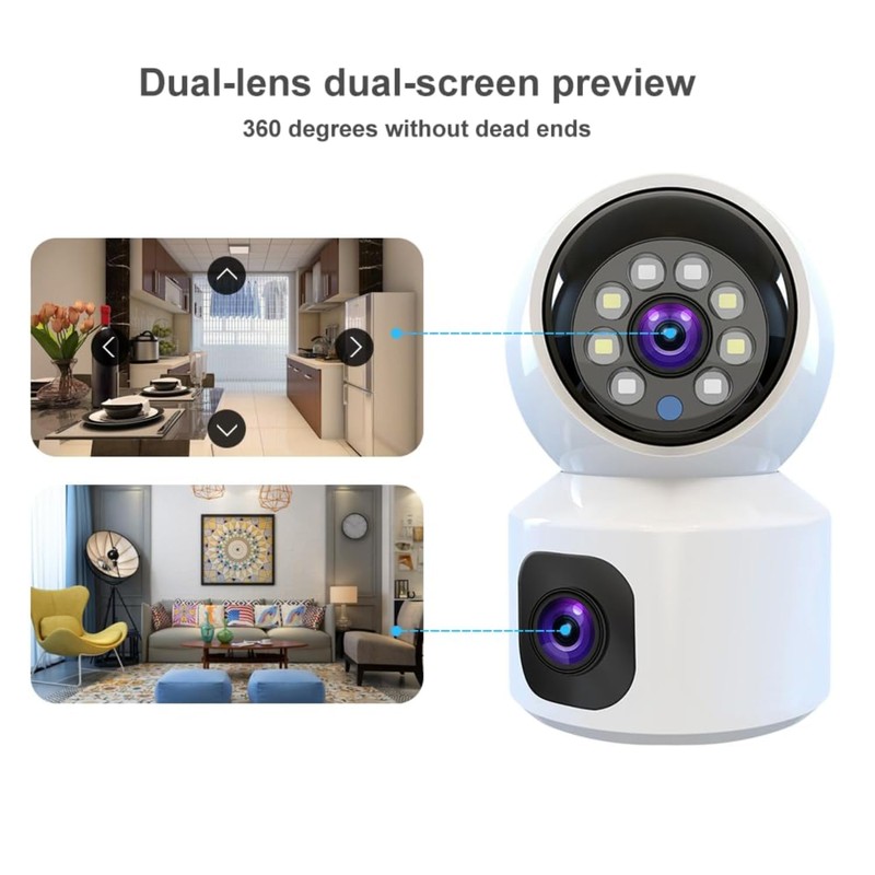 Dual Lens 4+4MP PTZ+Bullet Indoor WiFi Camera – AI Human