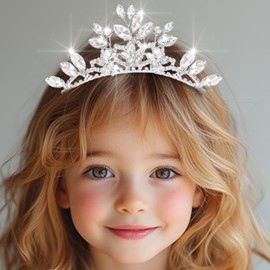 Kilshye Crystal Girls Tiara Silver Rhinestone Princess Tiaras and Crowns Birthday Headband (Silver, One Size)