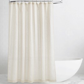 KGORGE Natural Linen Shower Curtain for Bathroom - Linen Blend Button Hole Semi Sheer Lightweight Waterproof Shower Curtains for Bathtub, 36 x 72 inches Long, Hooks Included