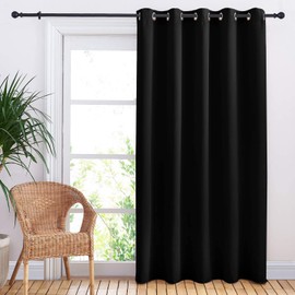 NICETOWN Blackout Curtain for Sliding Door, Patio Door Curtains, Thermal Insulated Wide Drapes/Draperies for Bedroom (Black, 70 by 84 inches,)